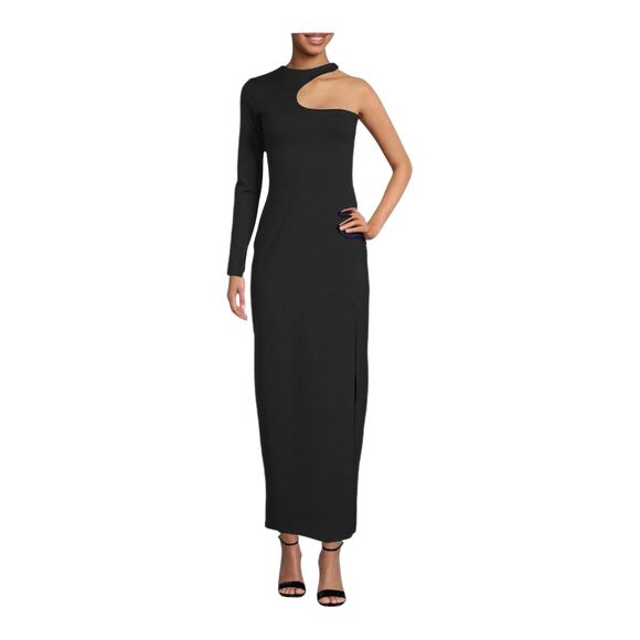 Susana Monaco one shoulder long sleeve midi dress black size Medium M DEFECT - Picture 1 of 6